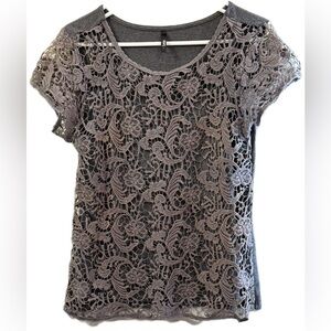 Elegant Gray Lace Overlay Top